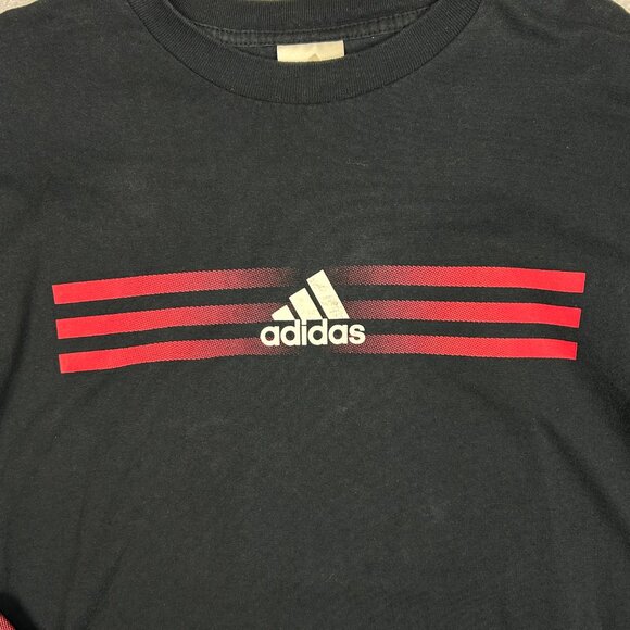 Adidas Shirt Youth L Black Three‎ Stripes Graphic Y2K Long Sleeve Boys Pullover - Picture 3 of 10